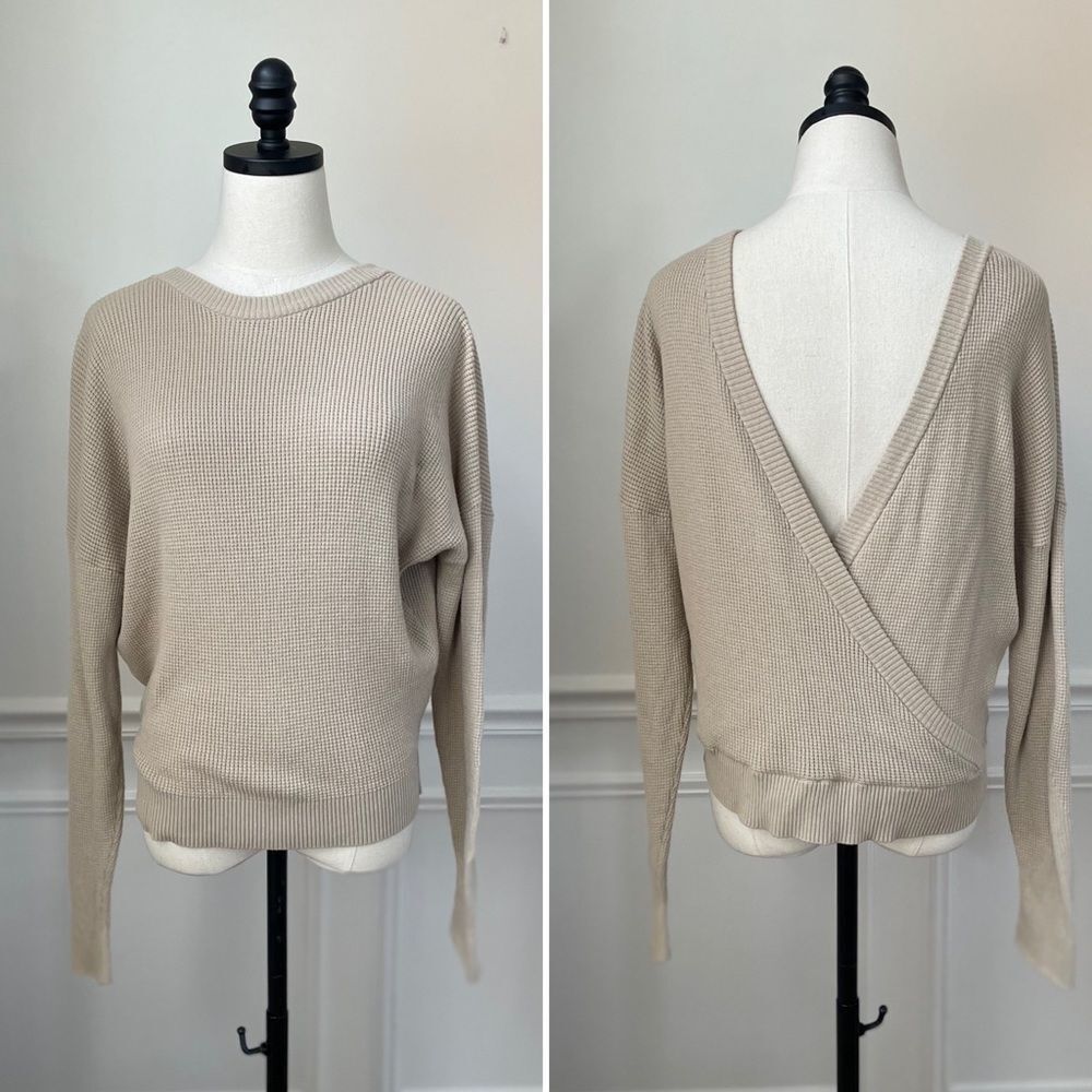 Splendid Beige Light Tan Thermal Open Back Dolman Cut Top M